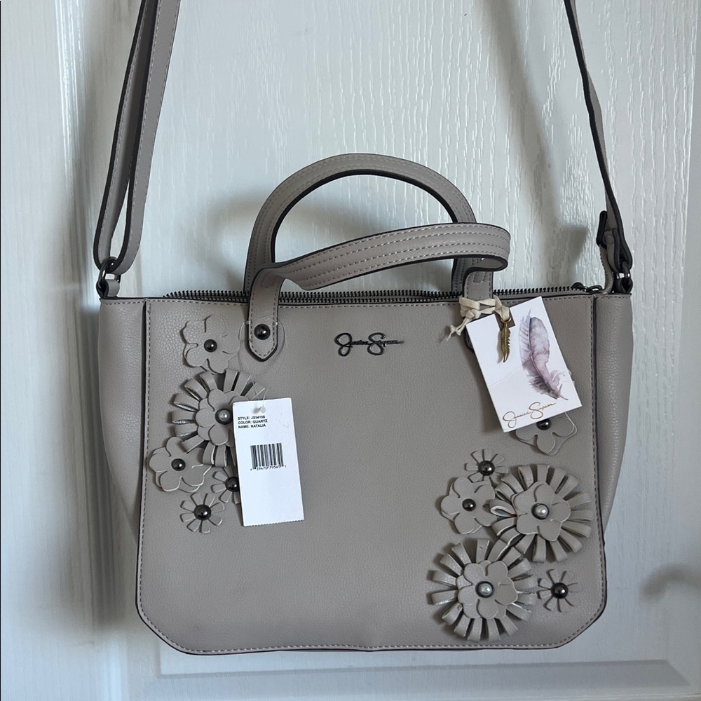 Jessica Simpson Gray Floral Embellished Crossbody Handbag